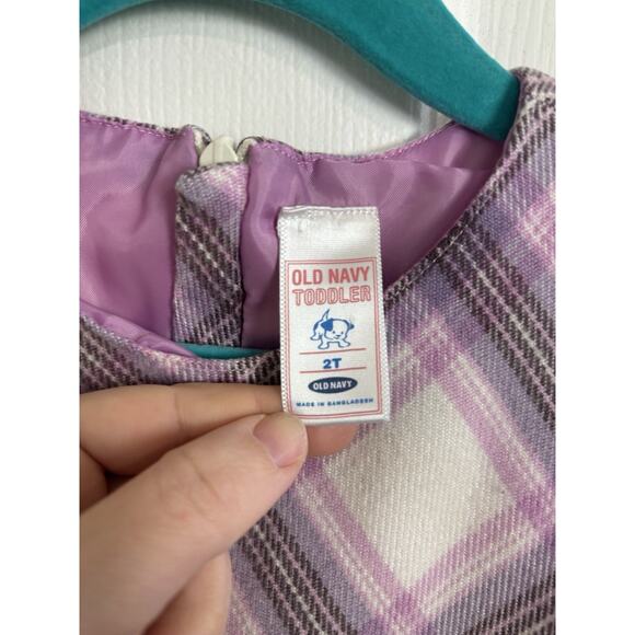 VTG Y2K Toddler Purple Flannel Plaid Jumper Dress Size 2T Pockets Old Navy - Picture 3 of 9
